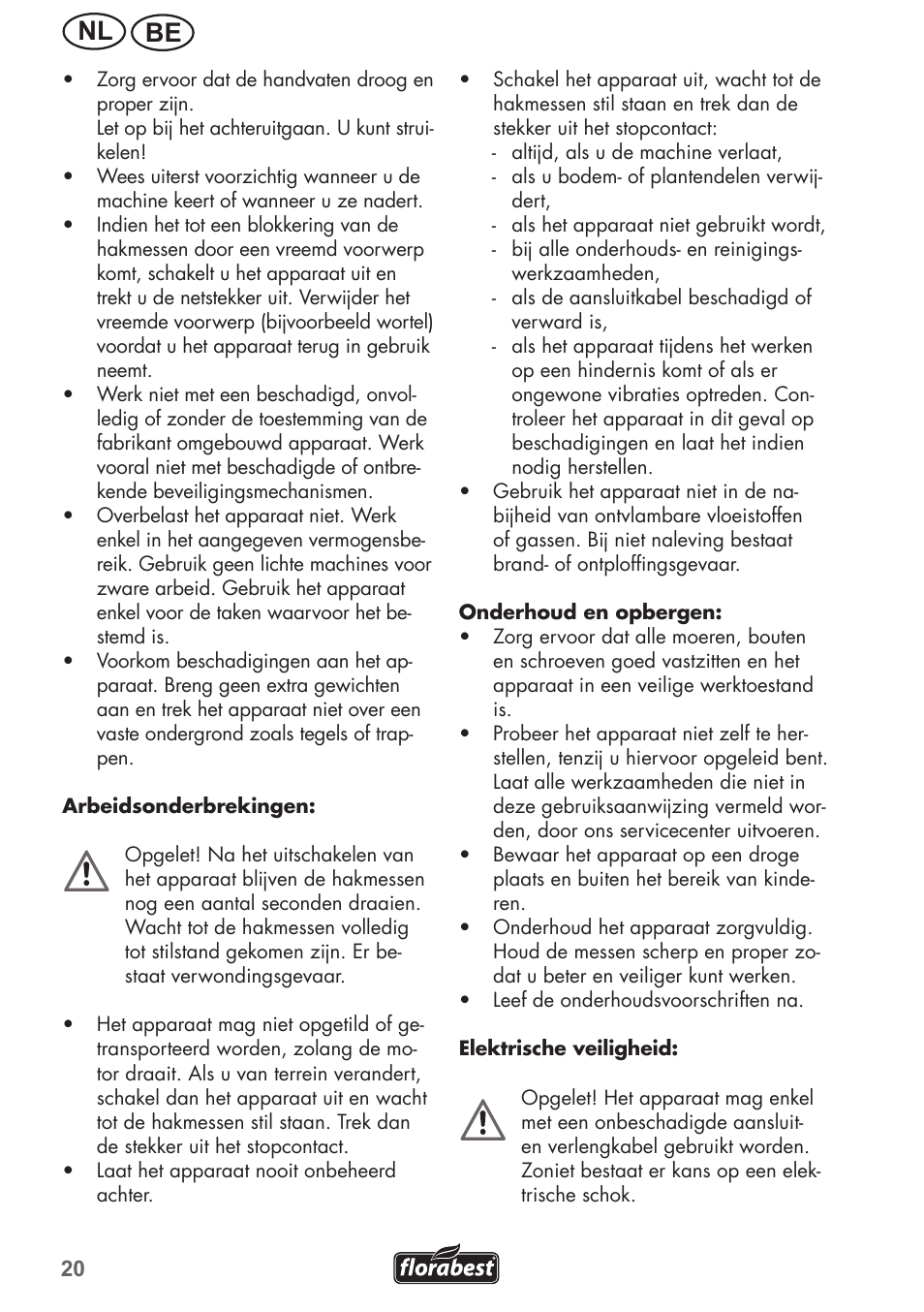 Nl be | Florabest FGH 710 A1 User Manual | Page 20 / 52