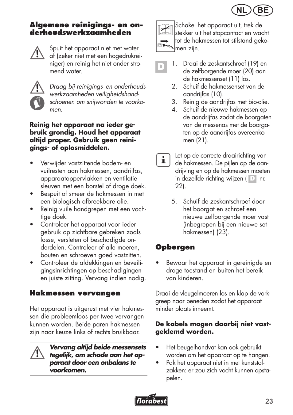 Be nl | Florabest FGH 710 A1 User Manual | Page 23 / 52