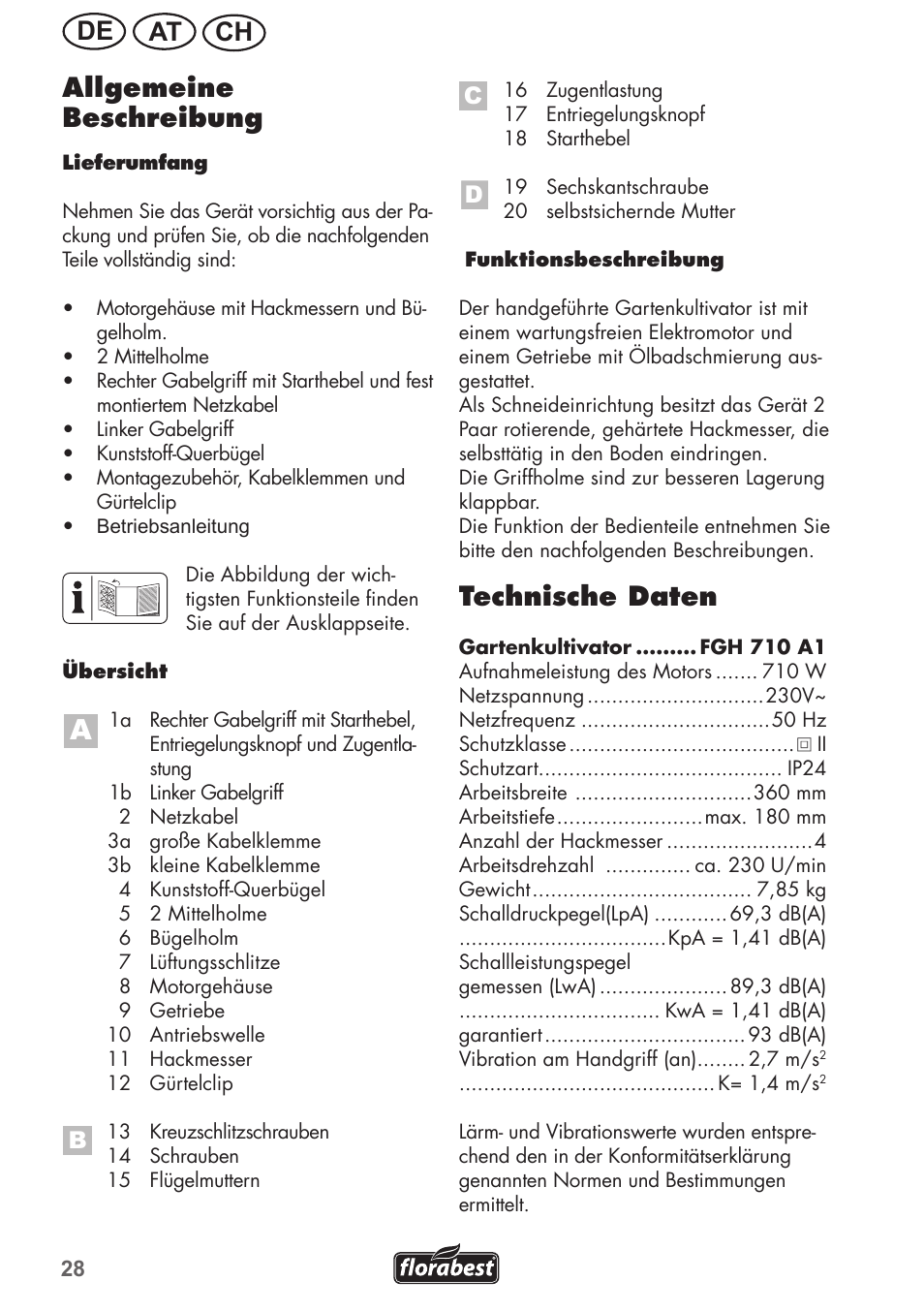 Ch at de allgemeine beschreibung, Technische daten | Florabest FGH 710 A1 User Manual | Page 28 / 52