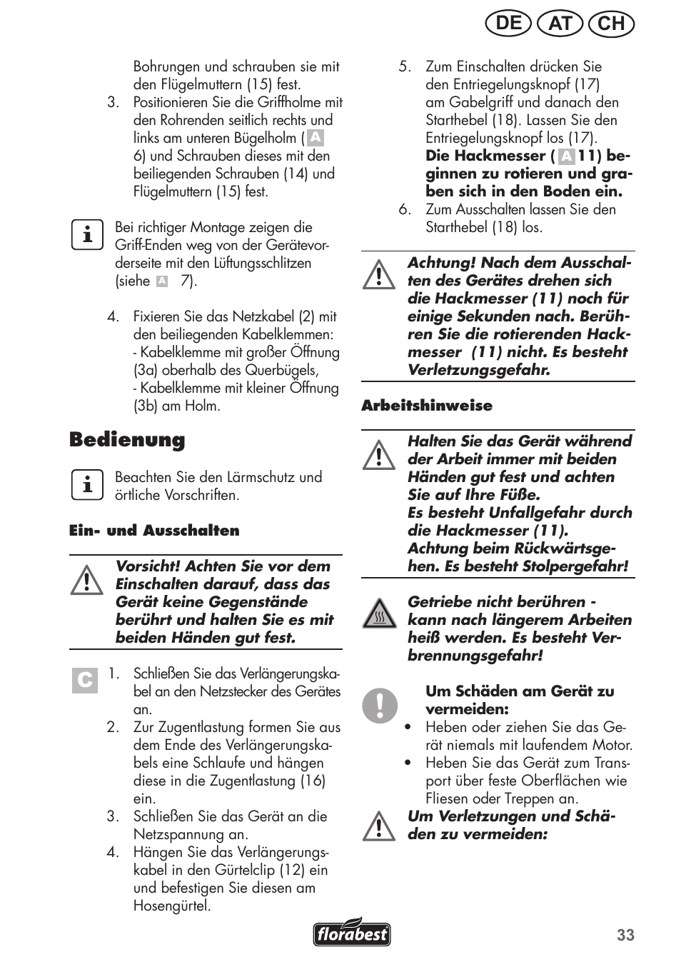 Ch at de, Bedienung | Florabest FGH 710 A1 User Manual | Page 33 / 52