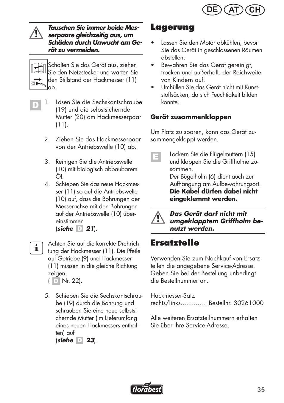 Ch at de, Lagerung, Ersatzteile | Florabest FGH 710 A1 User Manual | Page 35 / 52