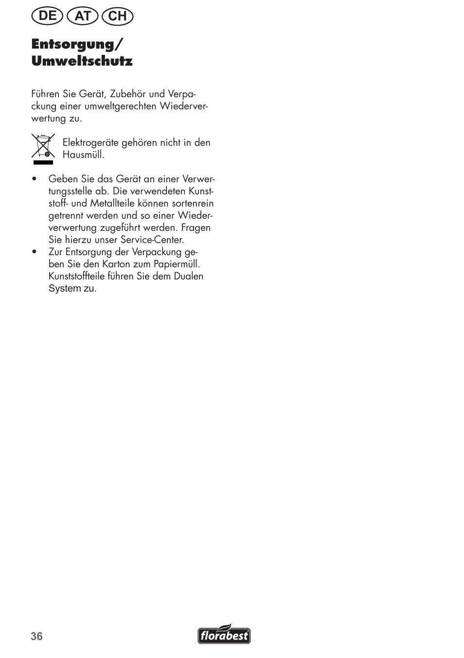 Ch at de entsorgung/ umweltschutz | Florabest FGH 710 A1 User Manual | Page 36 / 52