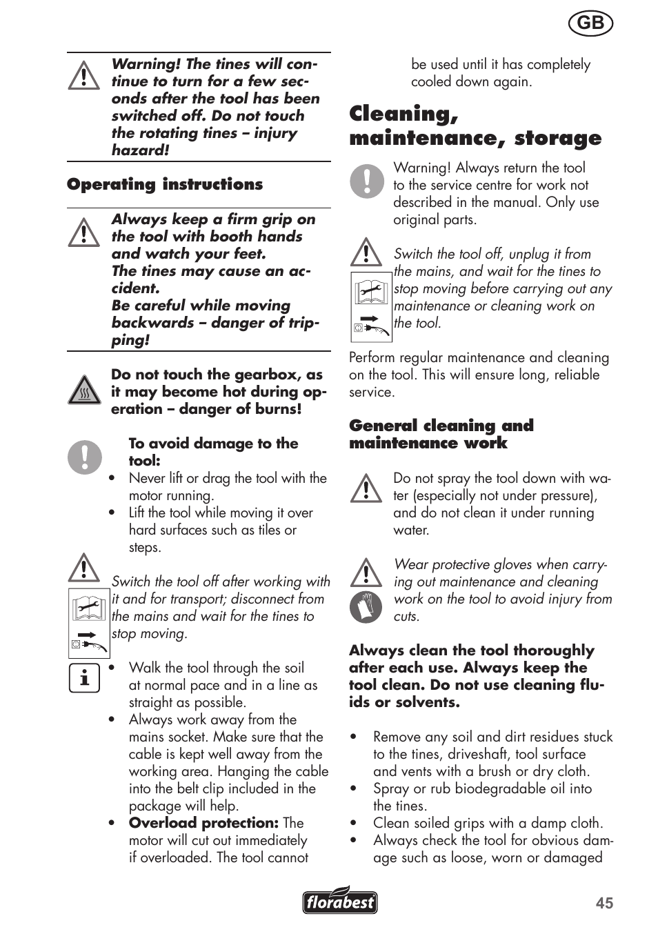 Cleaning, maintenance, storage | Florabest FGH 710 A1 User Manual | Page 45 / 52