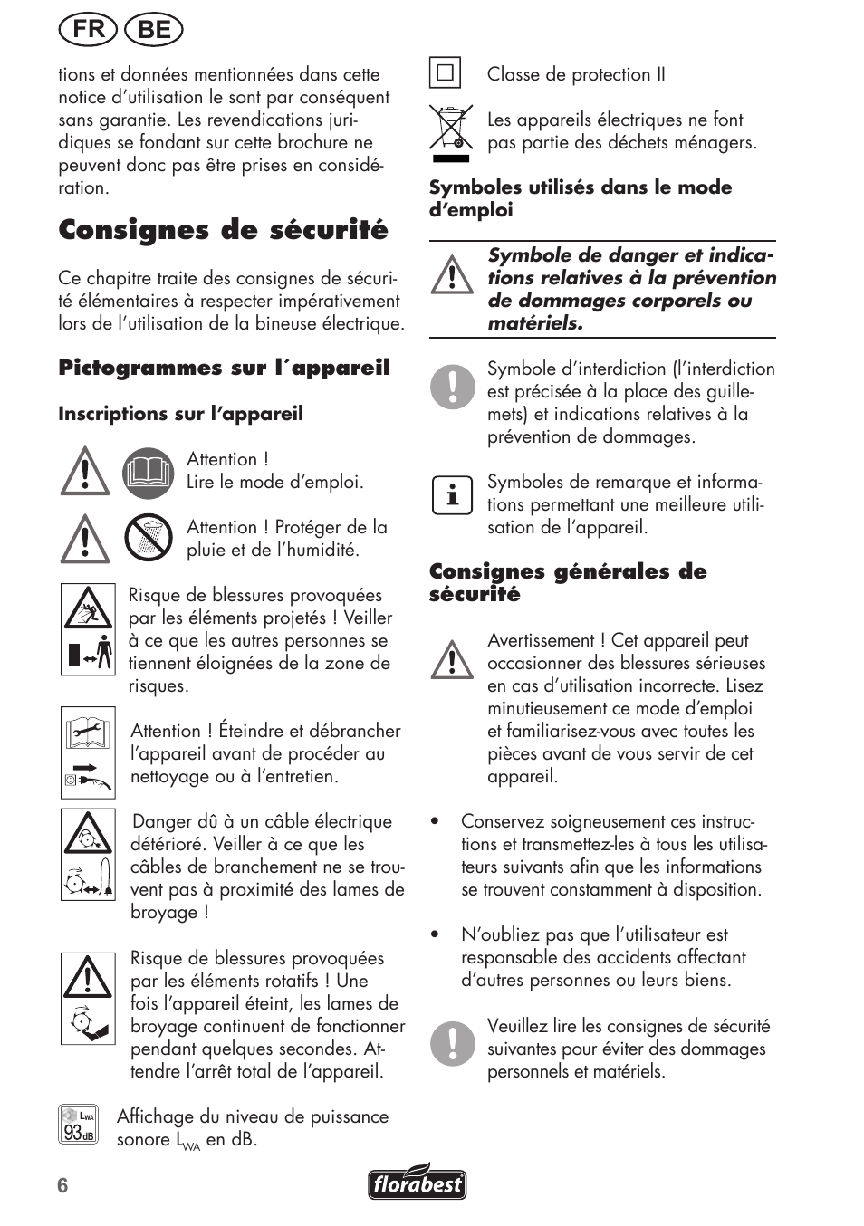 Consignes de sécurité, Be fr | Florabest FGH 710 A1 User Manual | Page 6 / 52