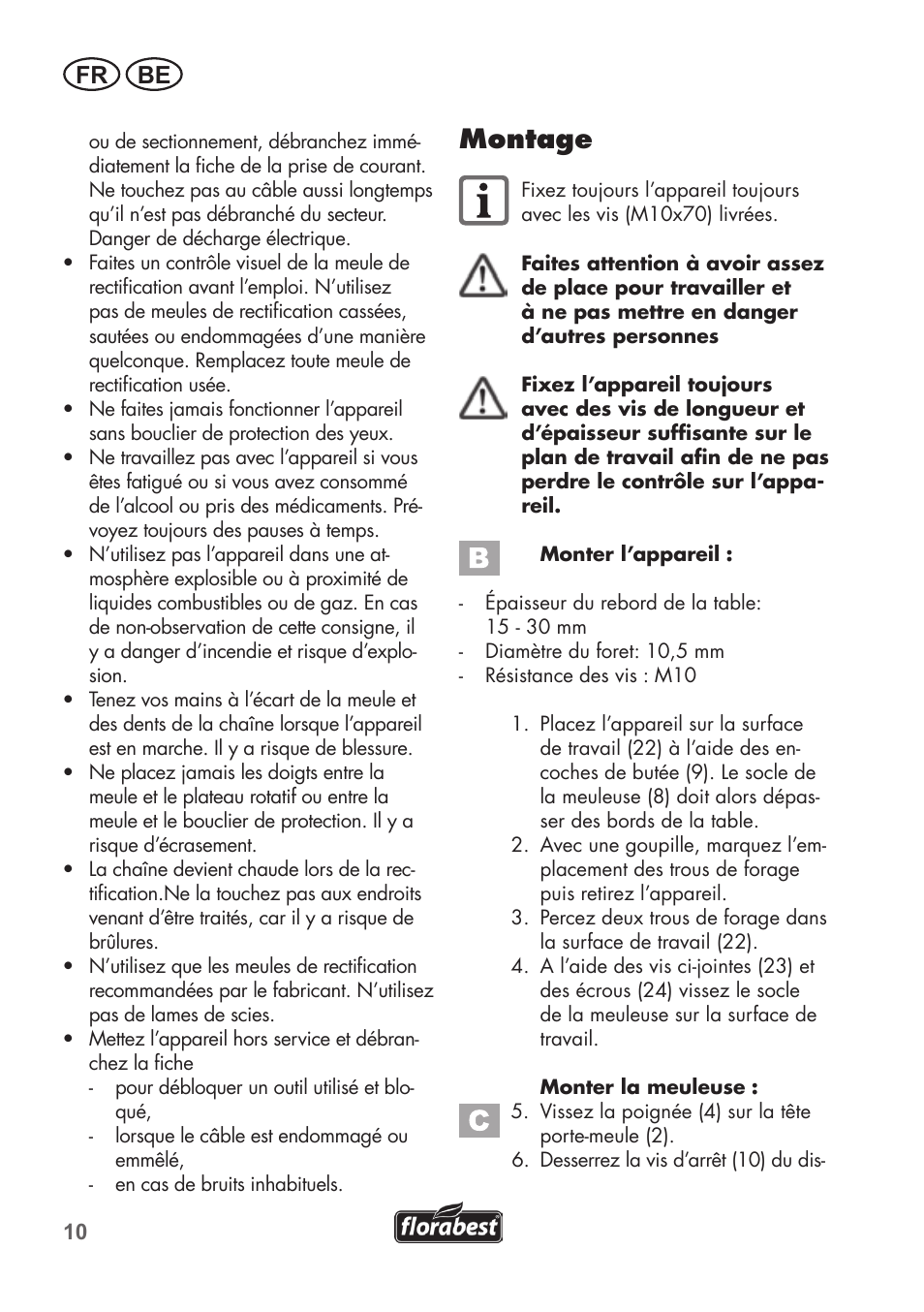 Montage, Fr be | Florabest FSG 85 B1 User Manual | Page 10 / 64