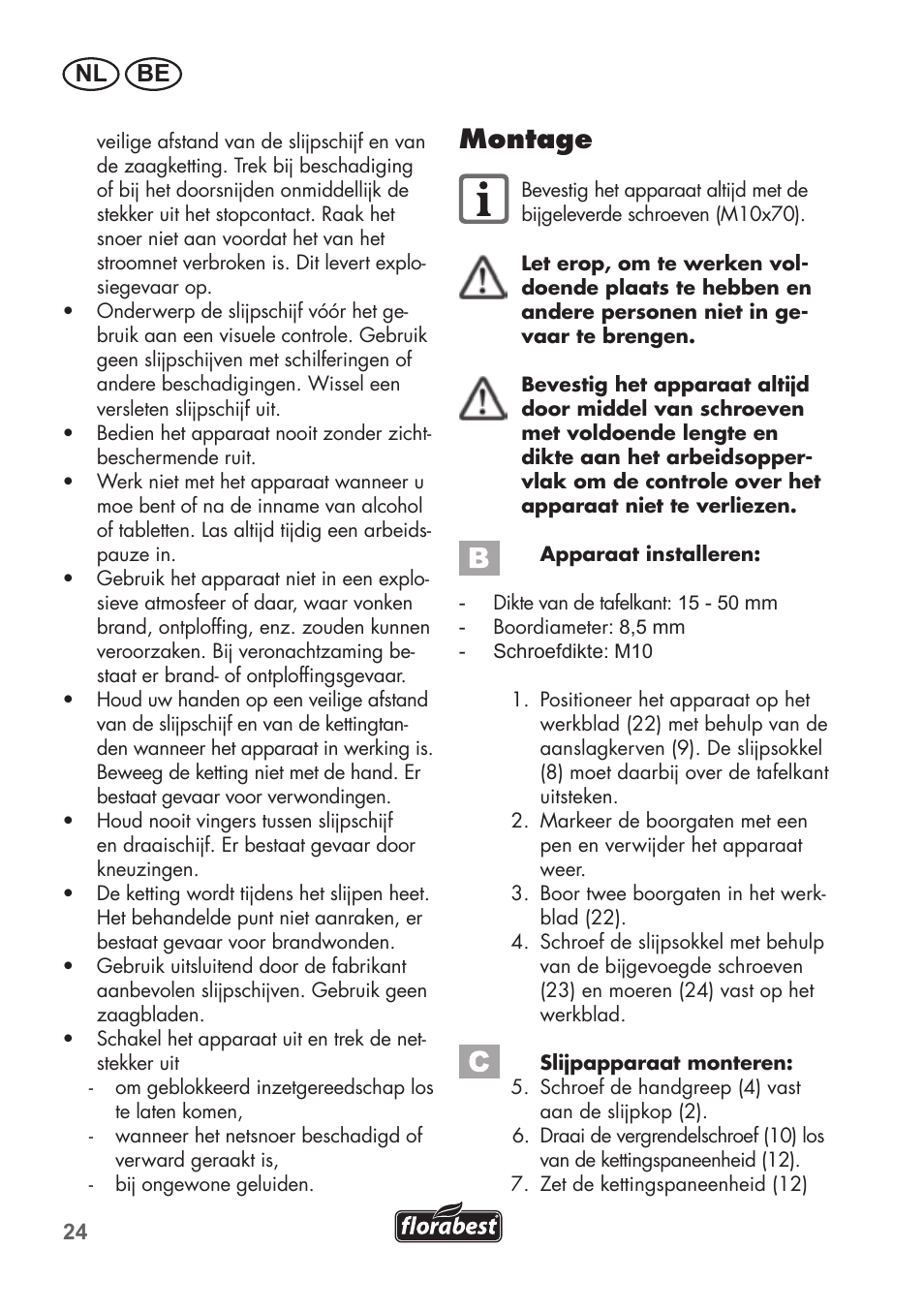 Montage | Florabest FSG 85 B1 User Manual | Page 24 / 64