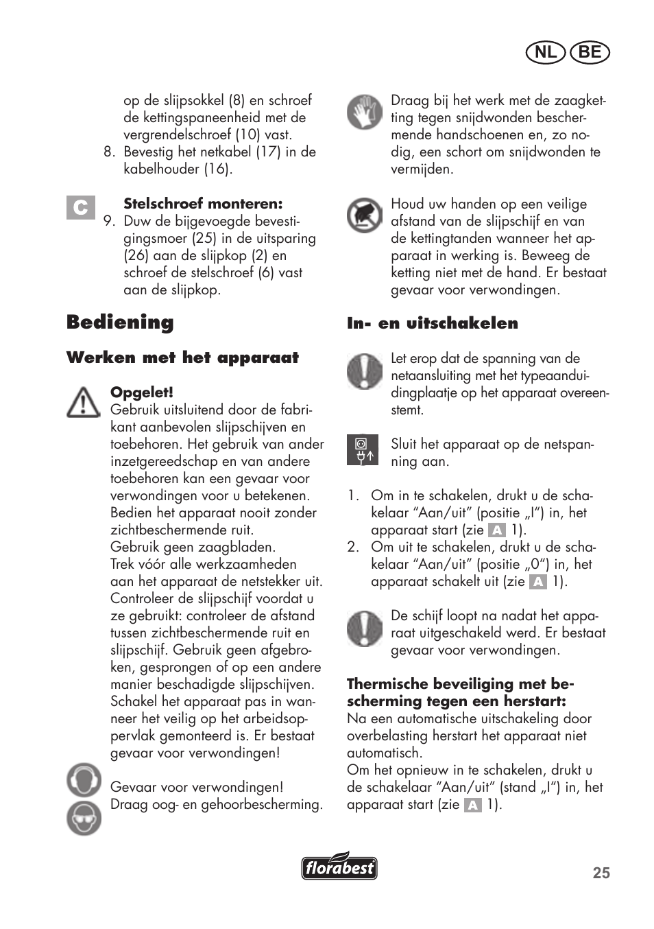 Bediening | Florabest FSG 85 B1 User Manual | Page 25 / 64