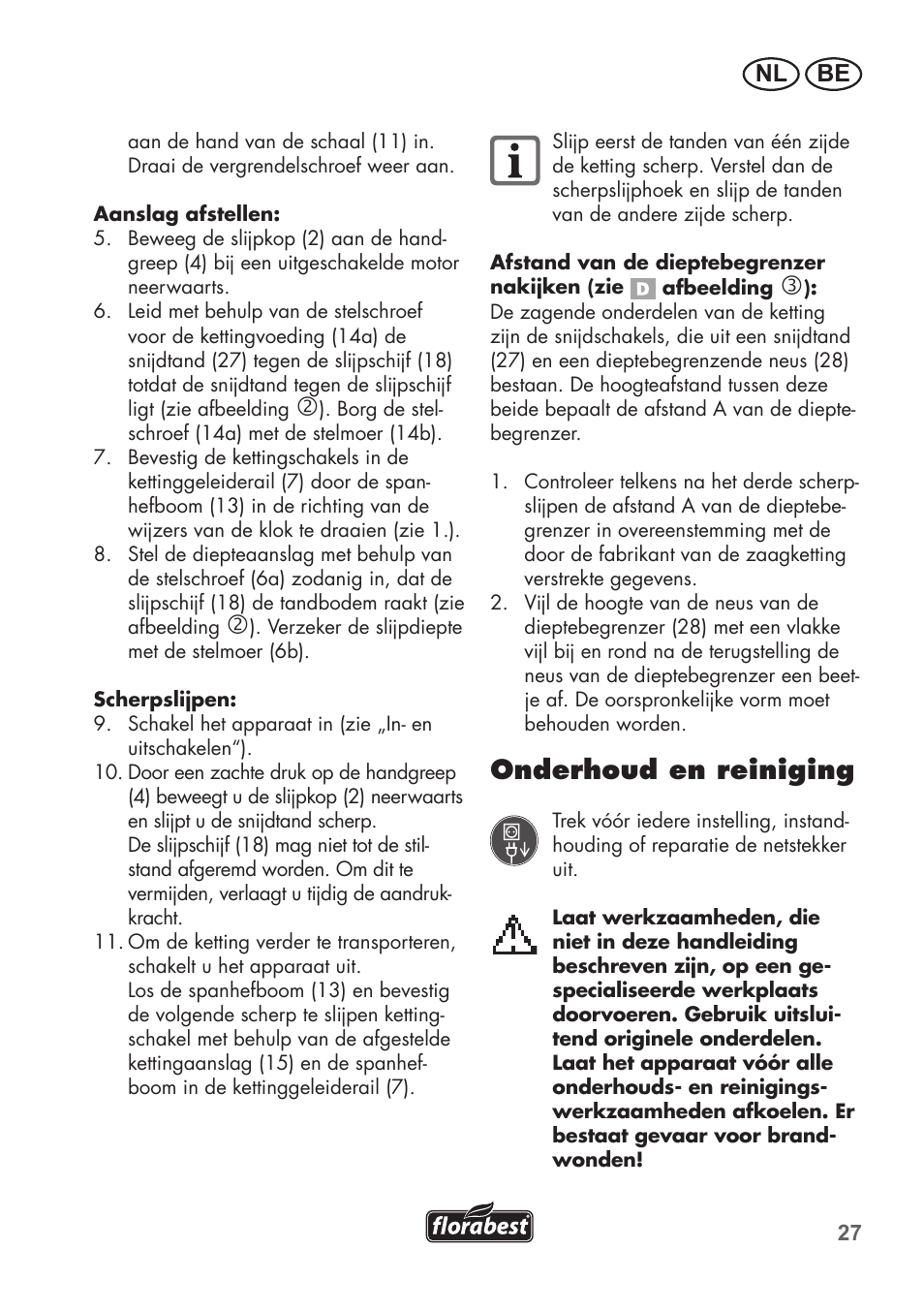 Onderhoud en reiniging | Florabest FSG 85 B1 User Manual | Page 27 / 64