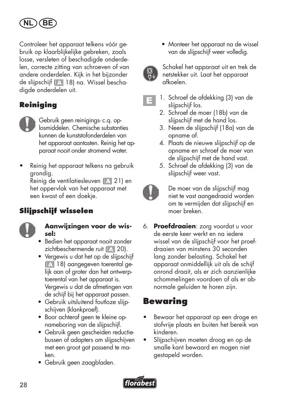 Bewaring | Florabest FSG 85 B1 User Manual | Page 28 / 64