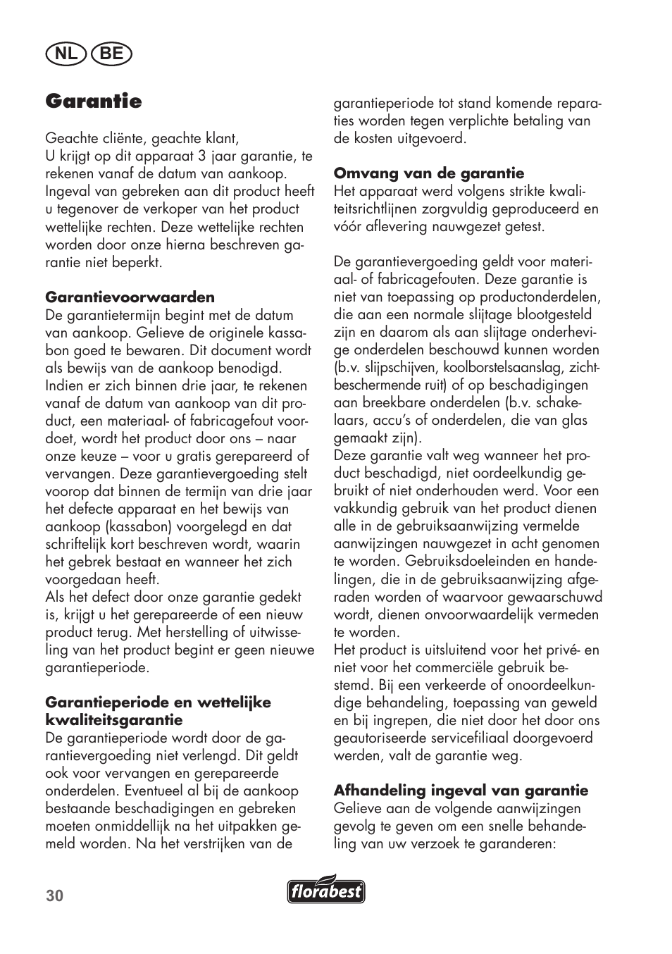 Garantie | Florabest FSG 85 B1 User Manual | Page 30 / 64