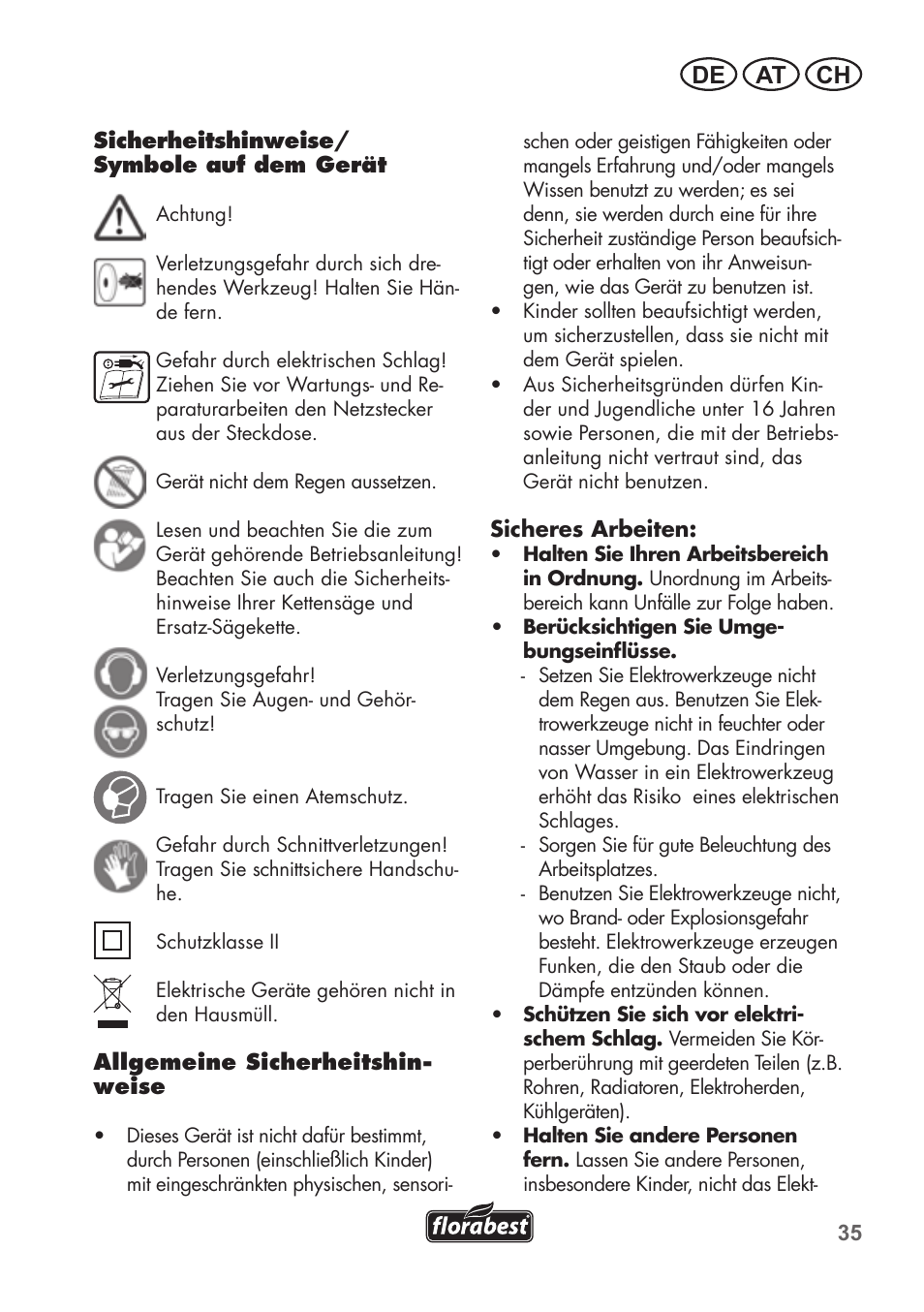 De at ch | Florabest FSG 85 B1 User Manual | Page 35 / 64