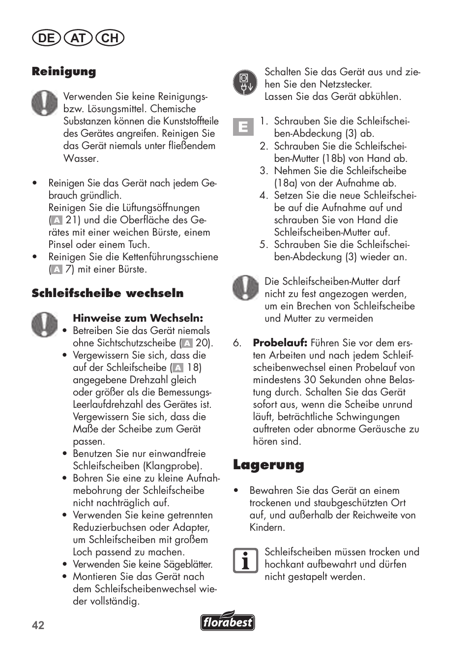 Lagerung, De at ch | Florabest FSG 85 B1 User Manual | Page 42 / 64