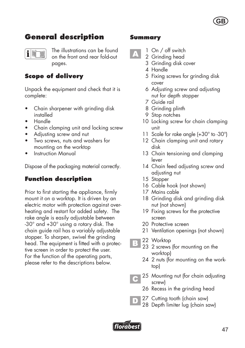 General description | Florabest FSG 85 B1 User Manual | Page 47 / 64