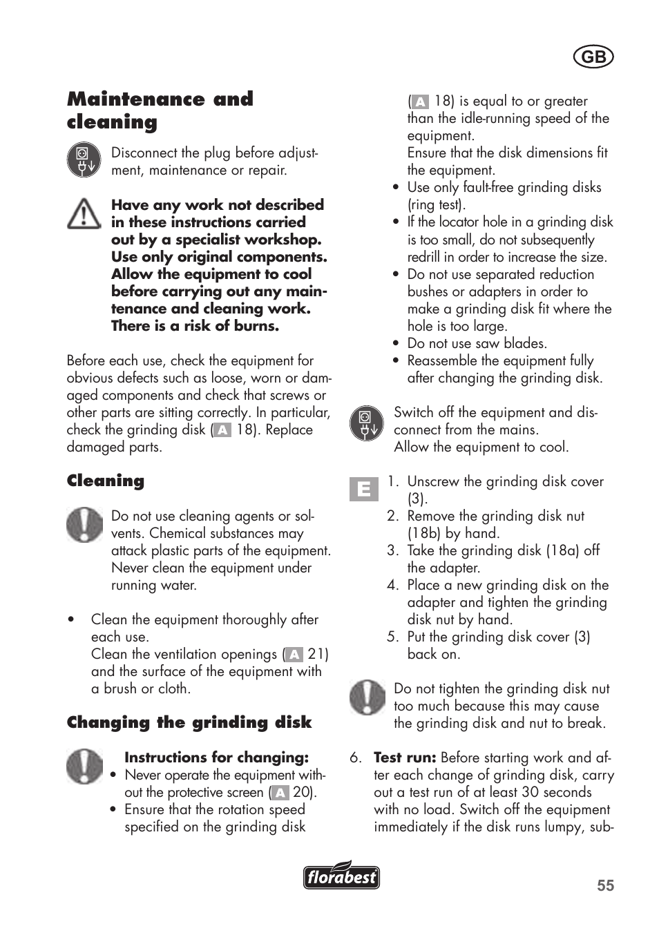Maintenance and cleaning | Florabest FSG 85 B1 User Manual | Page 55 / 64
