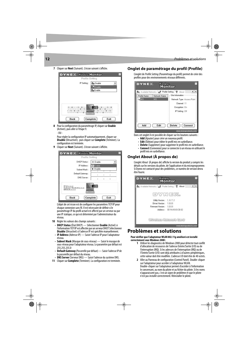 Problèmes et solutions | Dynex DX-WGPUSB User Manual | Page 12 / 22