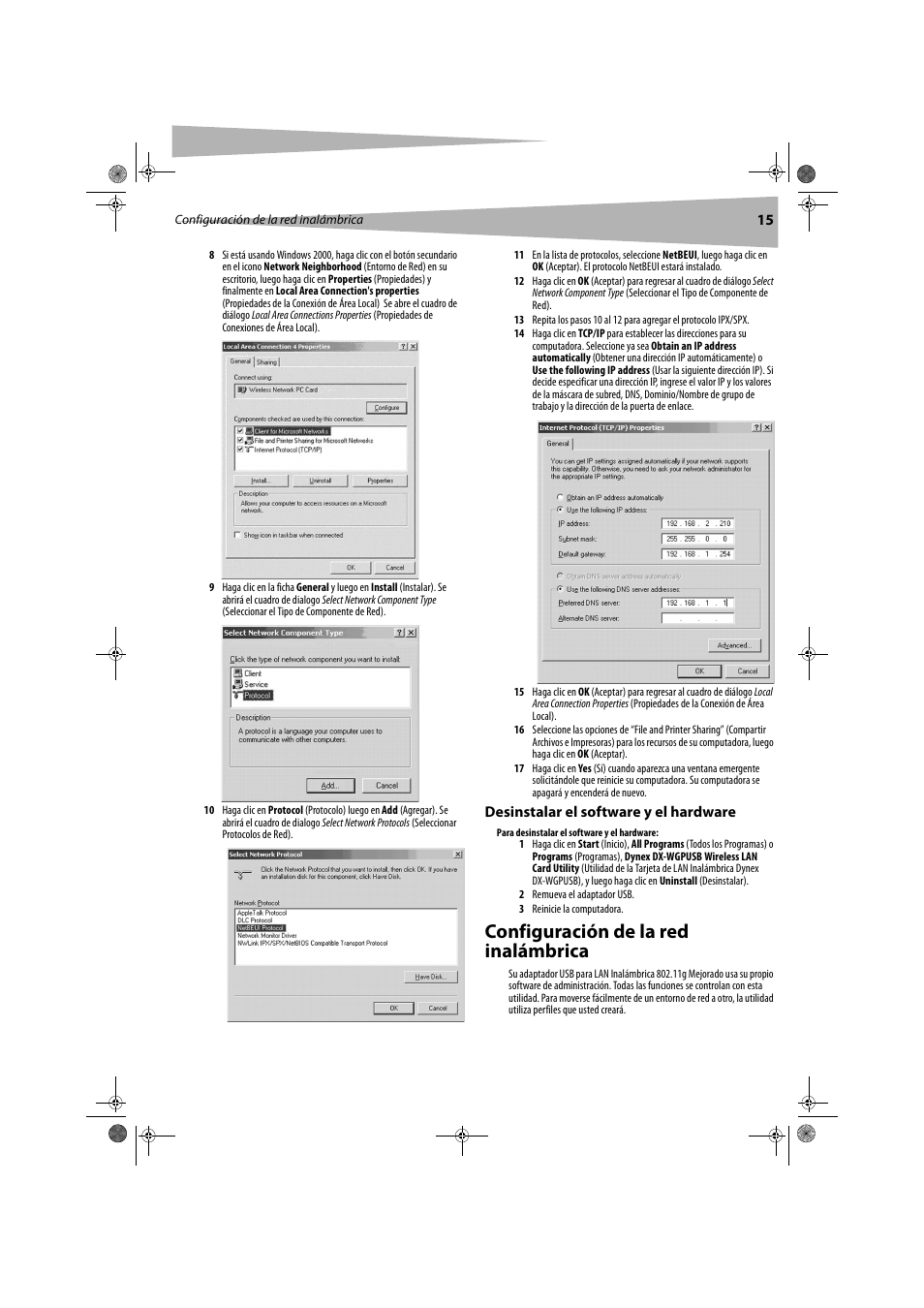 Configuración de la red inalámbrica | Dynex DX-WGPUSB User Manual | Page 15 / 22