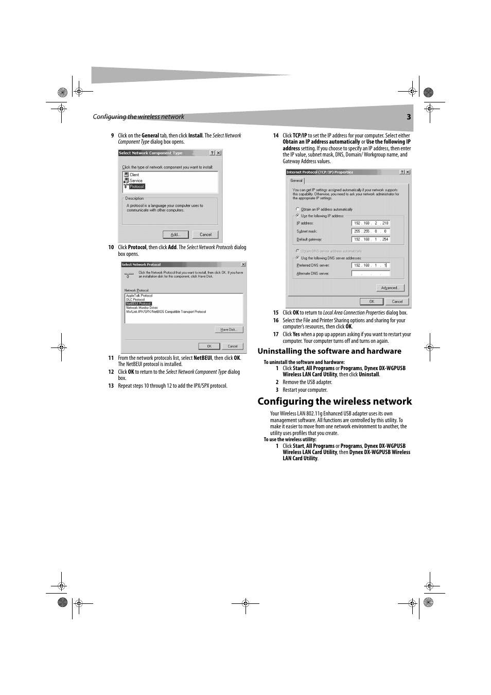 Configuring the wireless network | Dynex DX-WGPUSB User Manual | Page 3 / 22