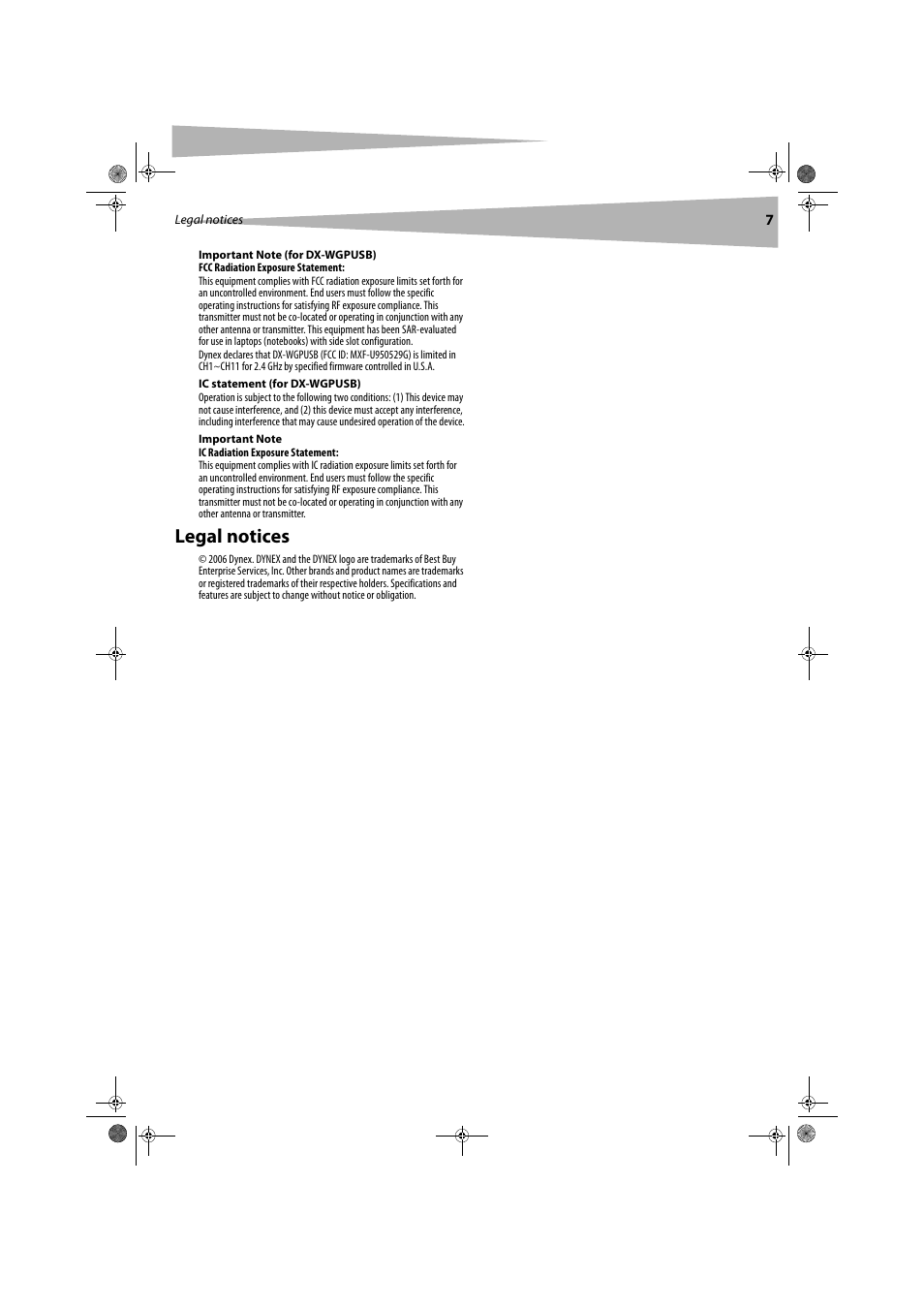 Legal notices | Dynex DX-WGPUSB User Manual | Page 7 / 22