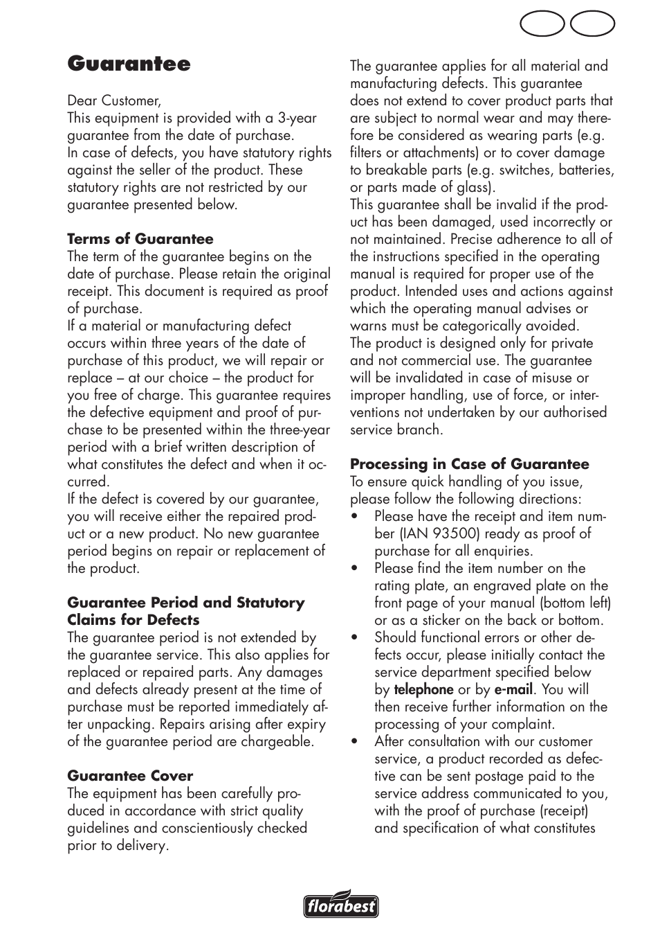 Guarantee, Ie gb | Florabest FLV 1200 A1 User Manual | Page 15 / 64