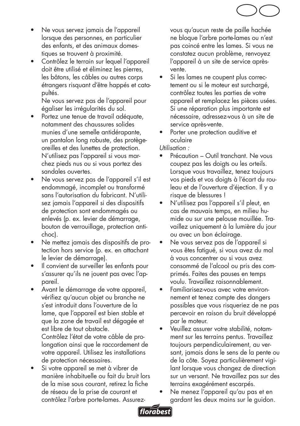 Be fr | Florabest FLV 1200 A1 User Manual | Page 21 / 64