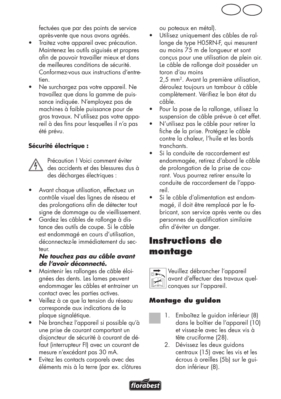 Instructions de montage, Be fr | Florabest FLV 1200 A1 User Manual | Page 23 / 64