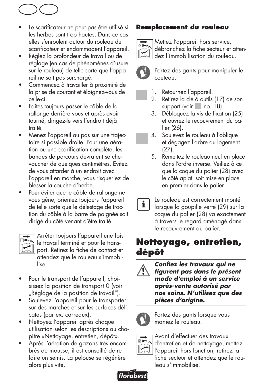 Nettoyage, entretien, dépôt, Be fr | Florabest FLV 1200 A1 User Manual | Page 26 / 64