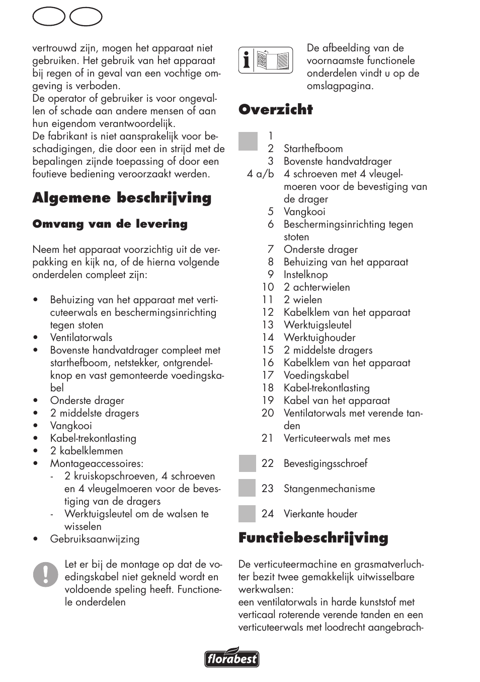 Nl be, Algemene beschrijving, Overzicht | Functiebeschrijving | Florabest FLV 1200 A1 User Manual | Page 32 / 64
