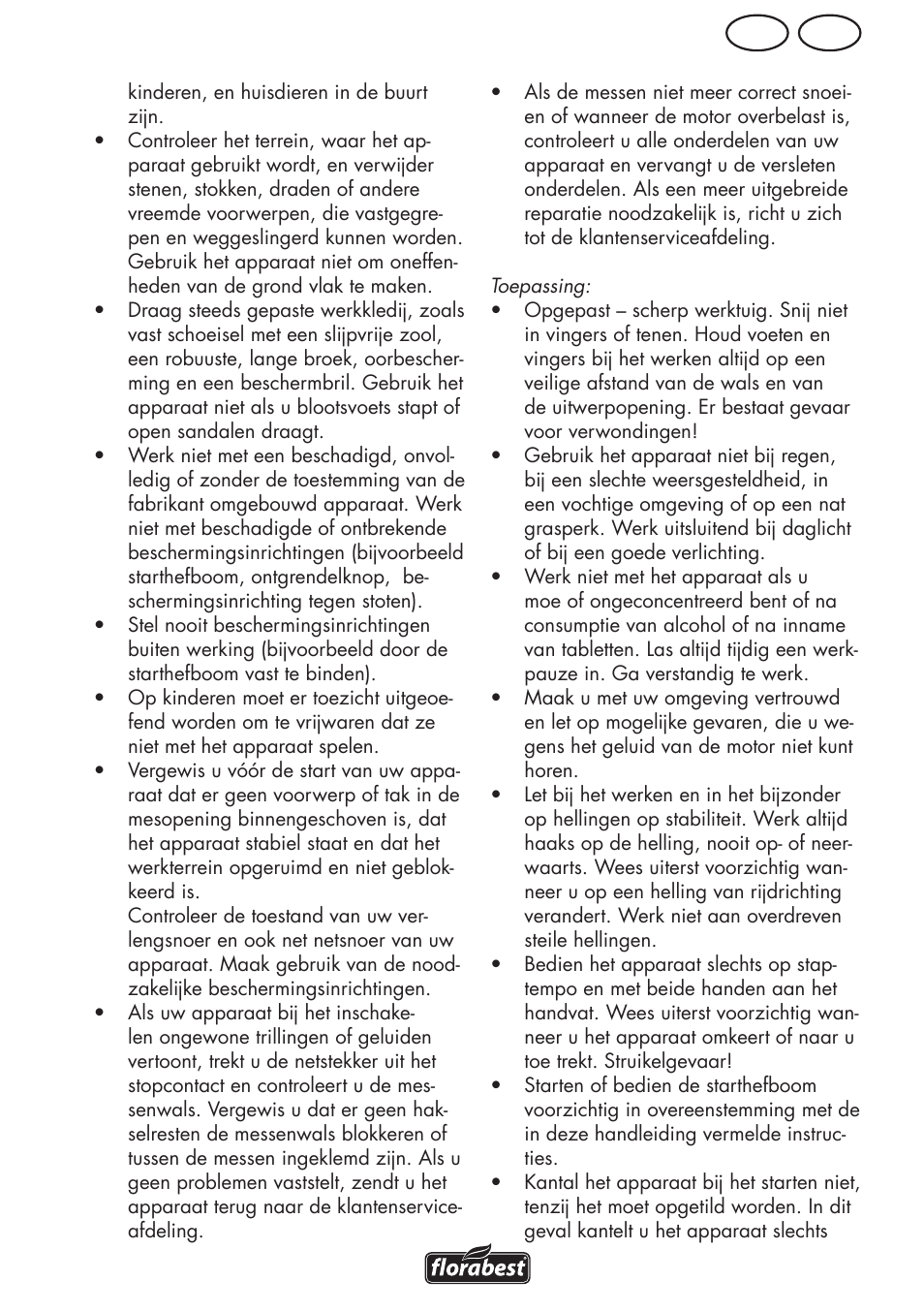 Be nl | Florabest FLV 1200 A1 User Manual | Page 35 / 64