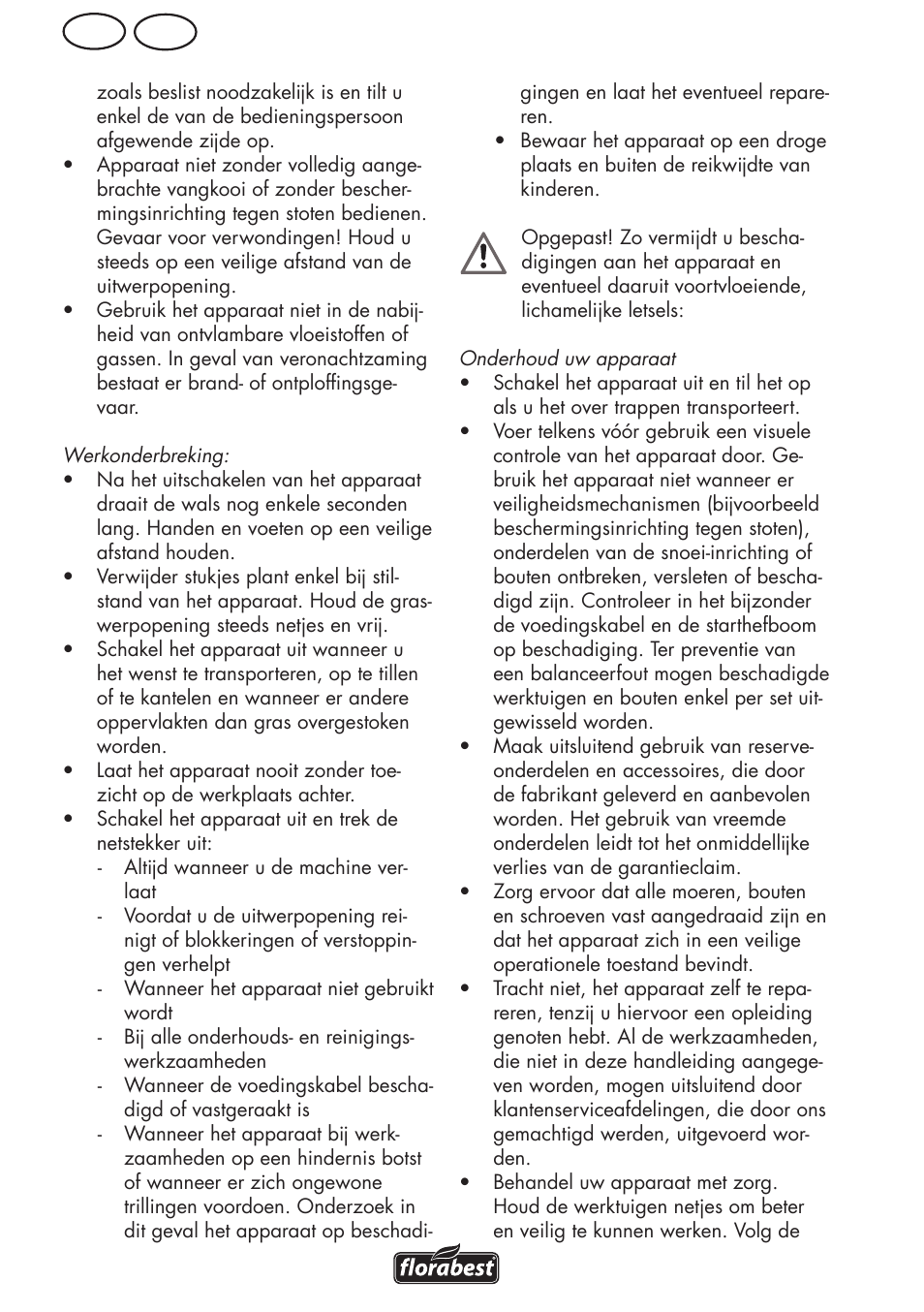 Nl be | Florabest FLV 1200 A1 User Manual | Page 36 / 64