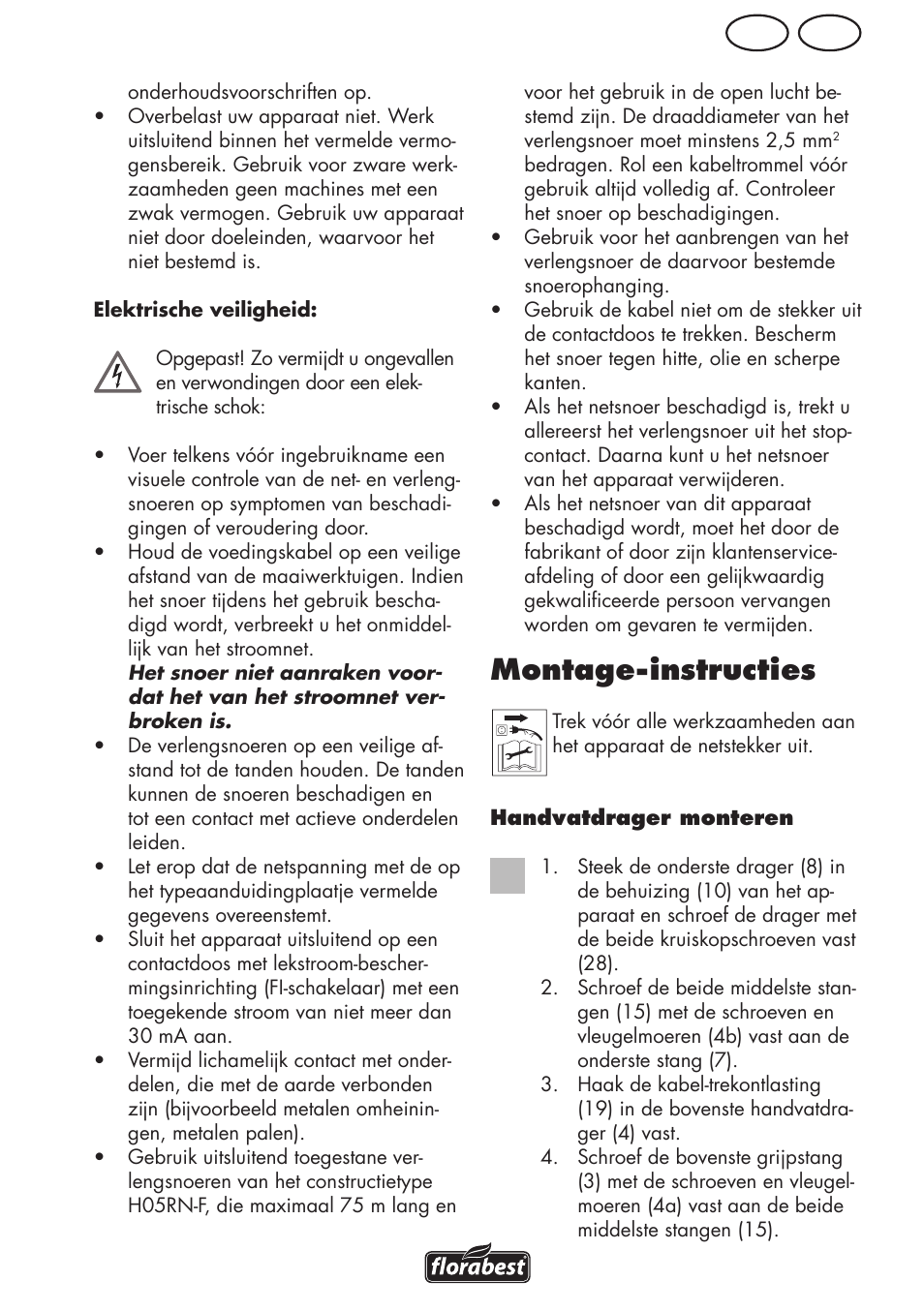 Montage-instructies, Be nl | Florabest FLV 1200 A1 User Manual | Page 37 / 64