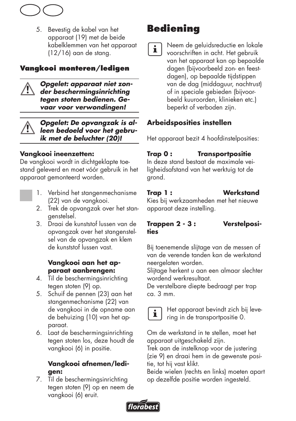 Bediening, Nl be | Florabest FLV 1200 A1 User Manual | Page 38 / 64