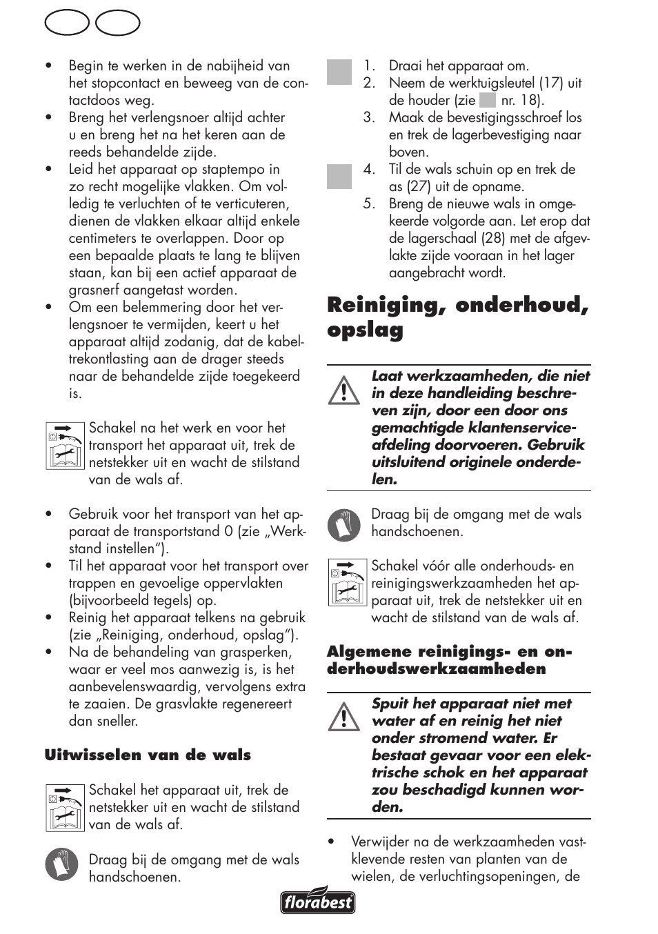 Reiniging, onderhoud, opslag, Nl be | Florabest FLV 1200 A1 User Manual | Page 40 / 64