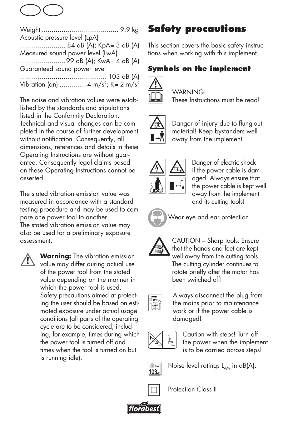 Safety precautions, Gb ie | Florabest FLV 1200 A1 User Manual | Page 6 / 64