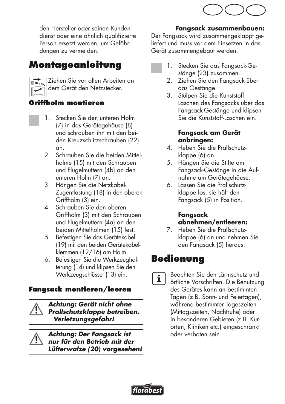 Montageanleitung, Bedienung, Ch at de | Florabest FLV 1200 A1 User Manual | Page 11 / 68