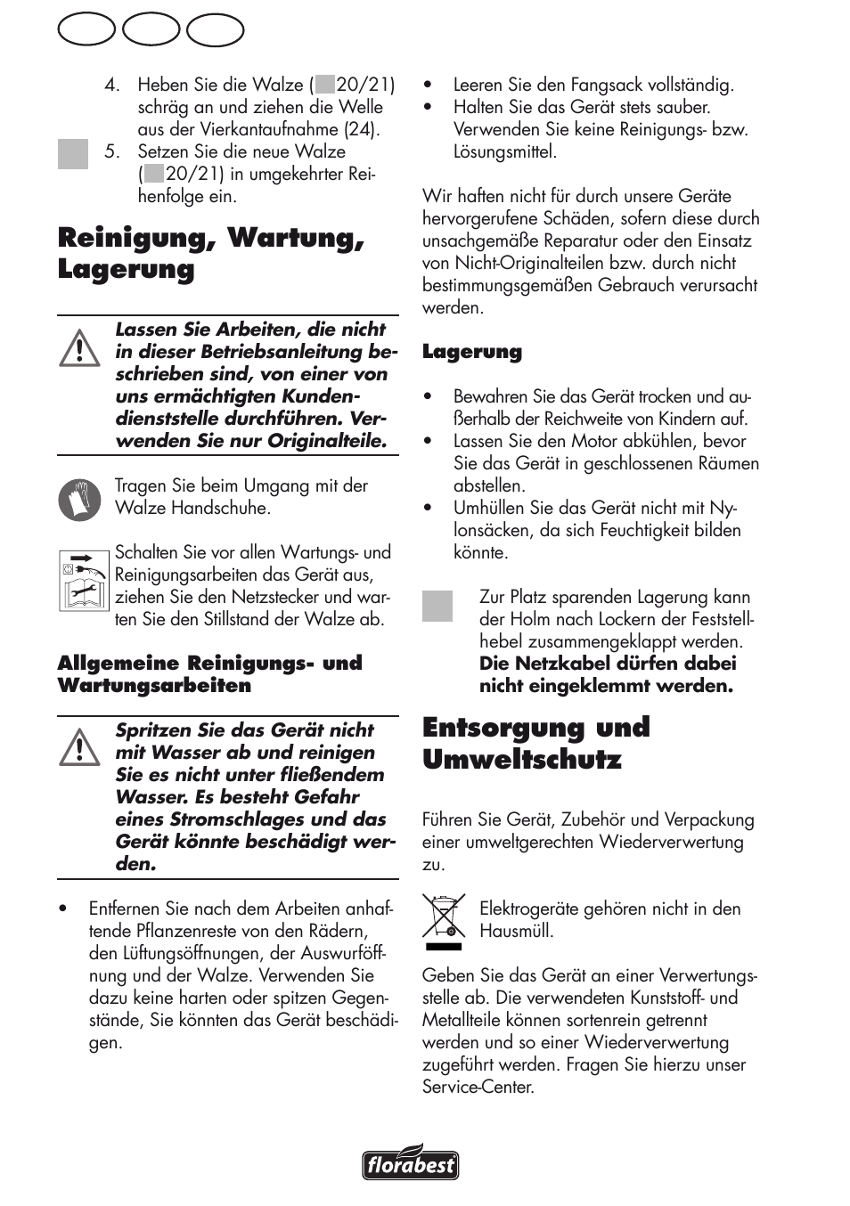 Reinigung, wartung, lagerung, Entsorgung und umweltschutz, Ch at de | Florabest FLV 1200 A1 User Manual | Page 14 / 68