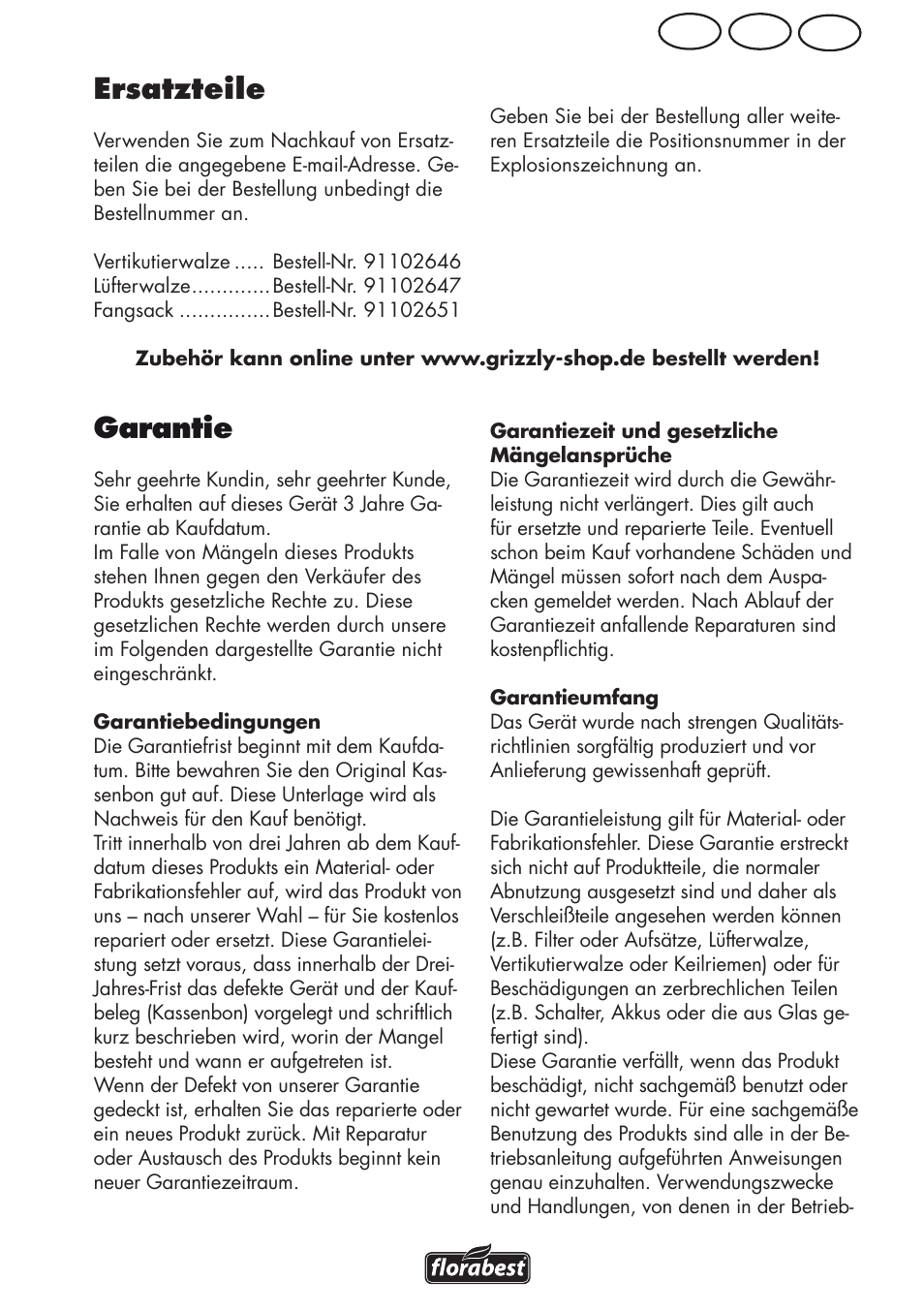 Ersatzteile, Garantie, Ch at de | Florabest FLV 1200 A1 User Manual | Page 15 / 68