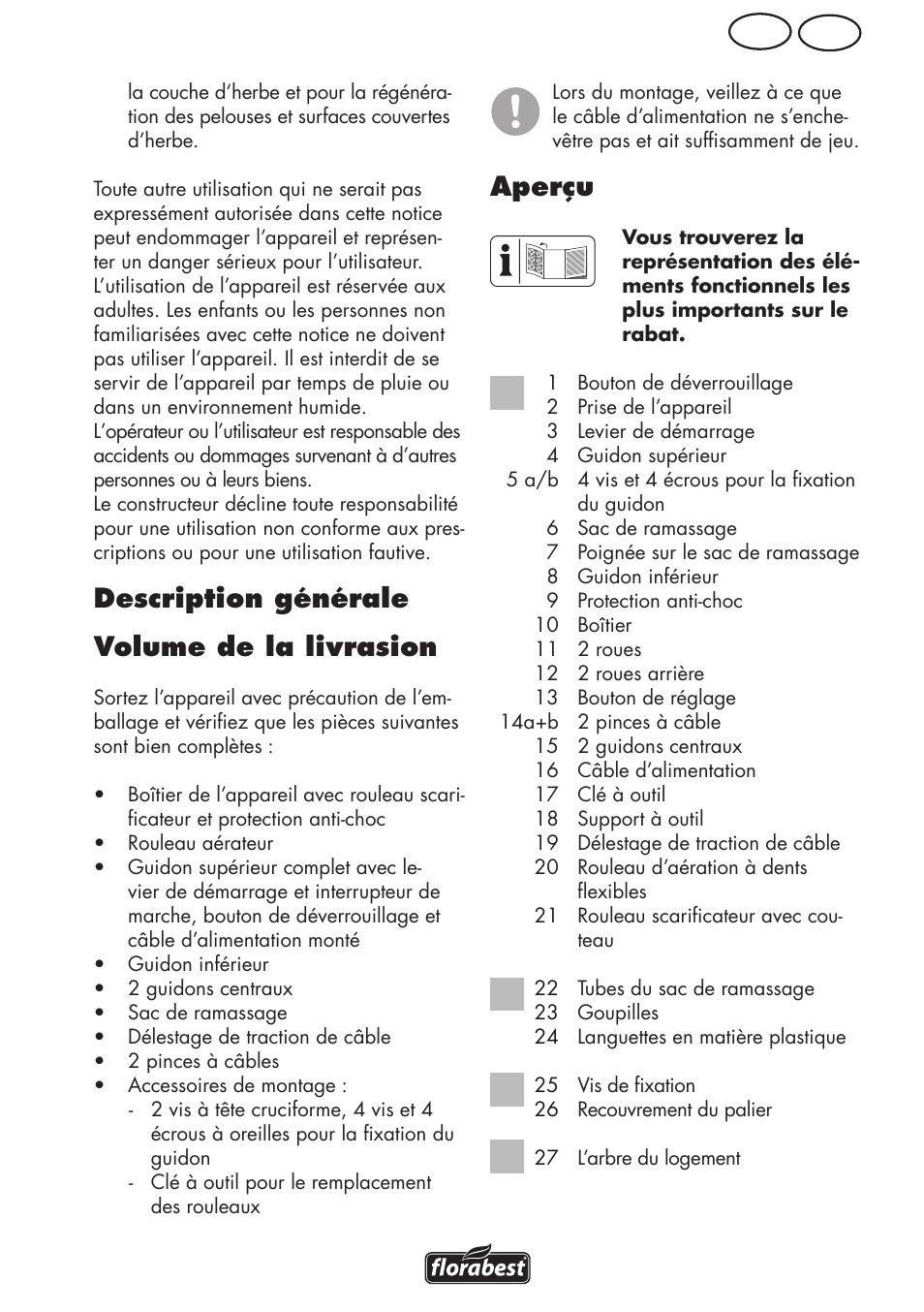 Ch fr, Description générale volume de la livrasion, Aperçu | Florabest FLV 1200 A1 User Manual | Page 19 / 68