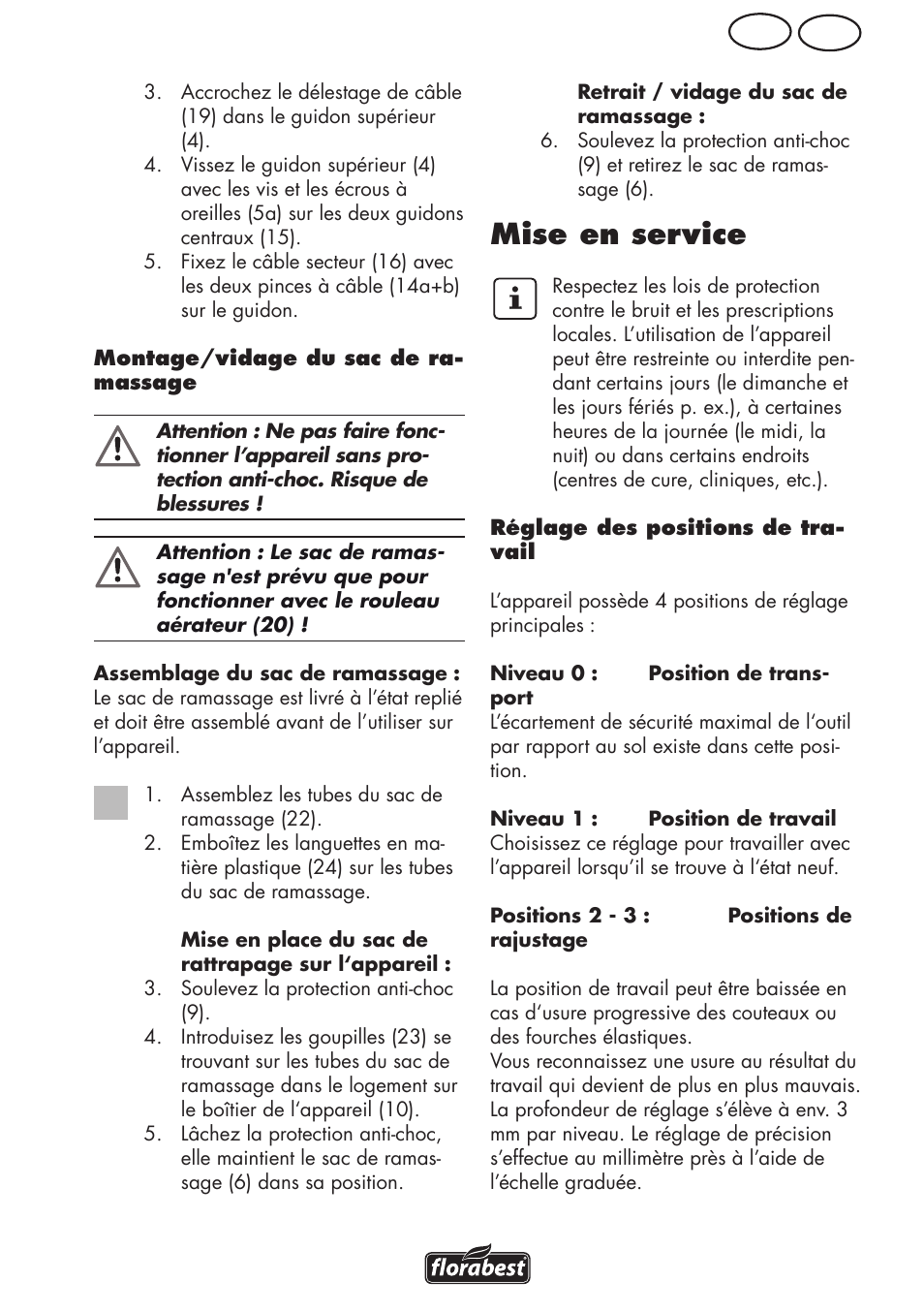 Mise en service, Ch fr | Florabest FLV 1200 A1 User Manual | Page 25 / 68