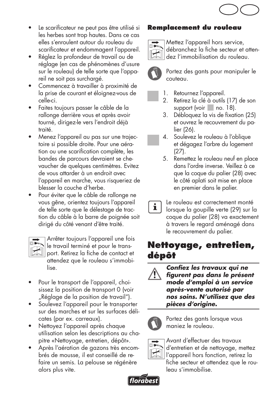 Nettoyage, entretien, dépôt, Ch fr | Florabest FLV 1200 A1 User Manual | Page 27 / 68