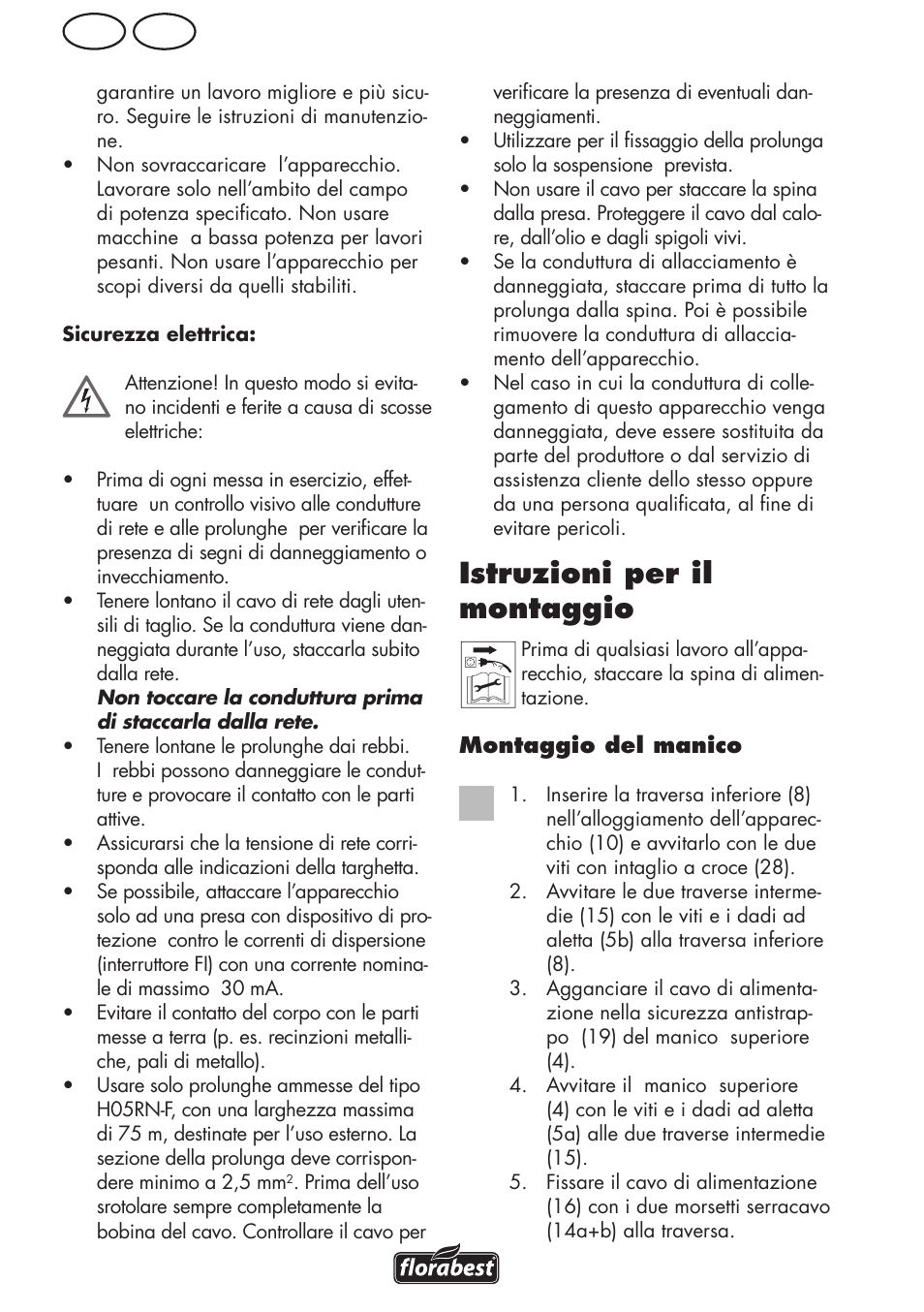 Istruzioni per il montaggio, Ch it | Florabest FLV 1200 A1 User Manual | Page 38 / 68
