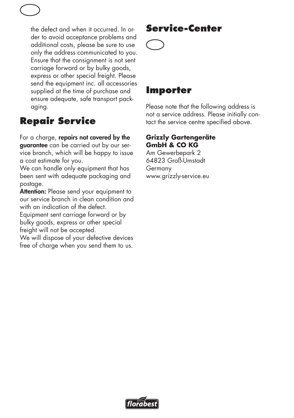 Repair service, Service-center, Importer | Florabest FLV 1200 A1 User Manual | Page 16 / 108