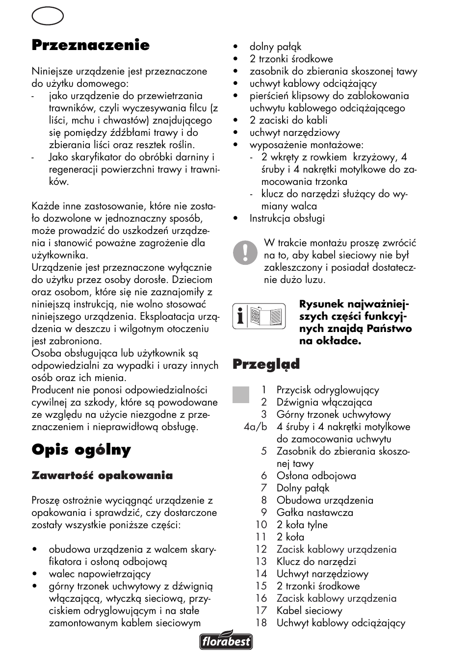 Przeznaczenie, Opis og ó lny, Przegląd | Florabest FLV 1200 A1 User Manual | Page 18 / 108