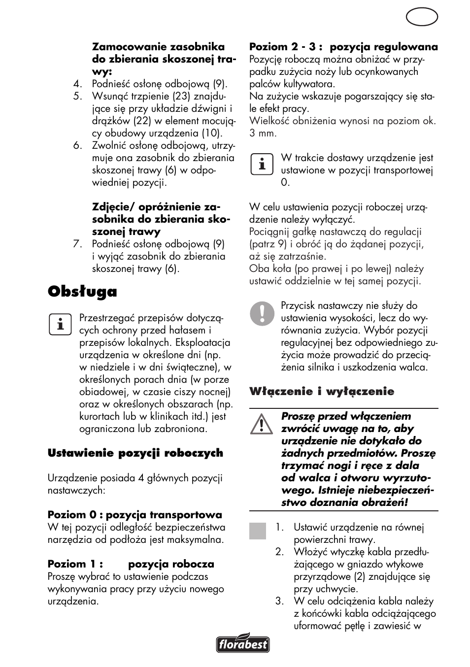 Obsługa | Florabest FLV 1200 A1 User Manual | Page 25 / 108