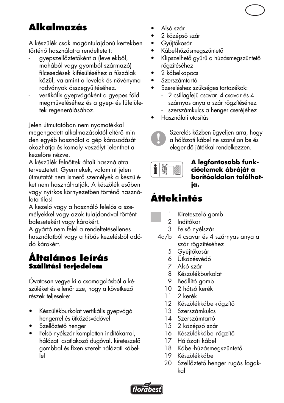 Alkalmazás, Általános leírás, Áttekintés | Florabest FLV 1200 A1 User Manual | Page 33 / 108