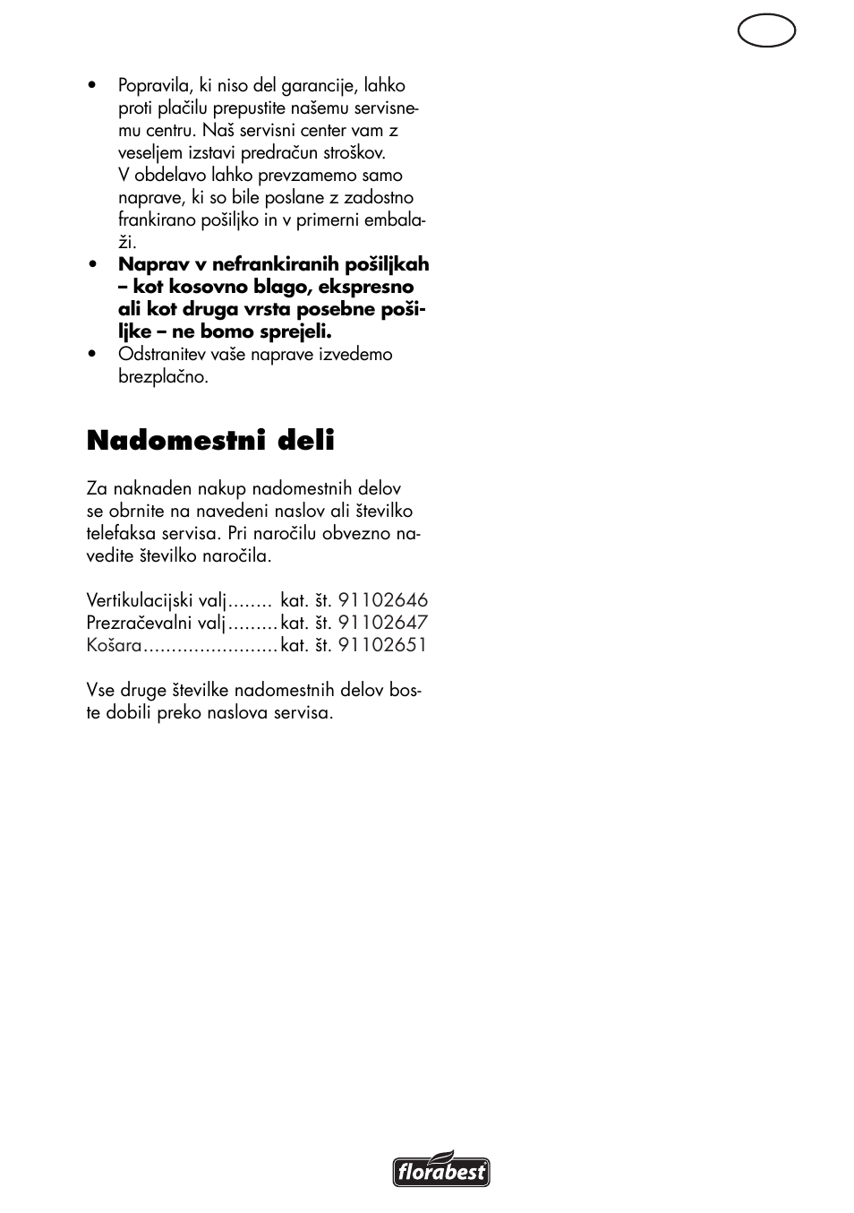 Nadomestni deli | Florabest FLV 1200 A1 User Manual | Page 57 / 108
