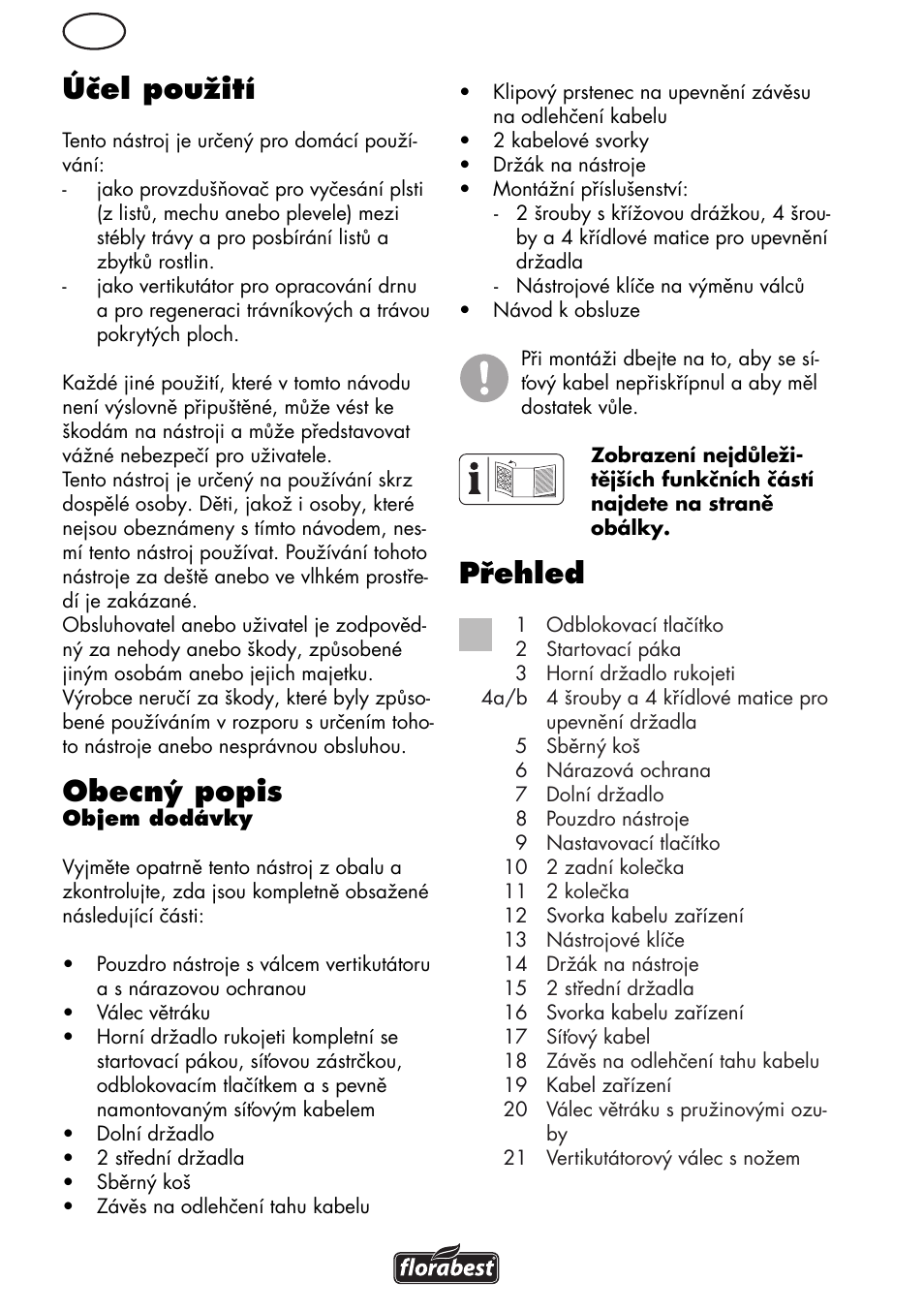 Účel použití, Obecný popis, Přehled | Florabest FLV 1200 A1 User Manual | Page 62 / 108
