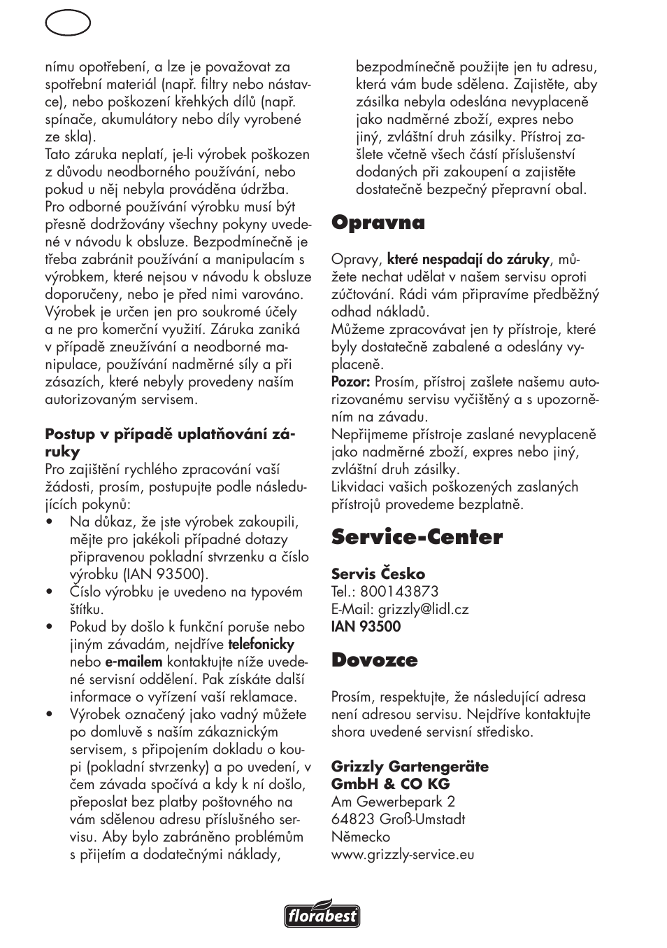 Service-center, Opravna, Dovozce | Florabest FLV 1200 A1 User Manual | Page 72 / 108