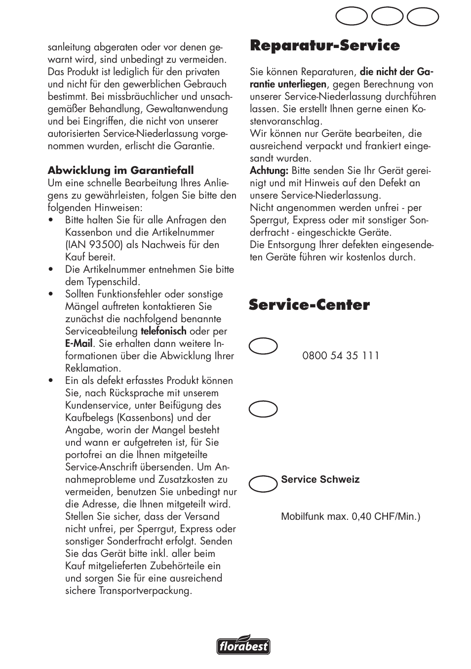 Service-center, Reparatur-service, Ch at de | De at ch | Florabest FLV 1200 A1 User Manual | Page 99 / 108