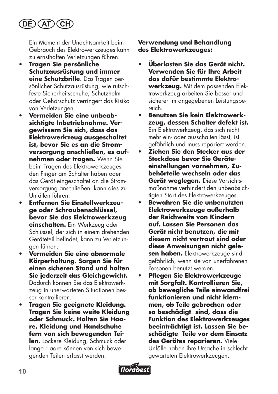 De at ch | Florabest FHE 710 A1 User Manual | Page 10 / 96