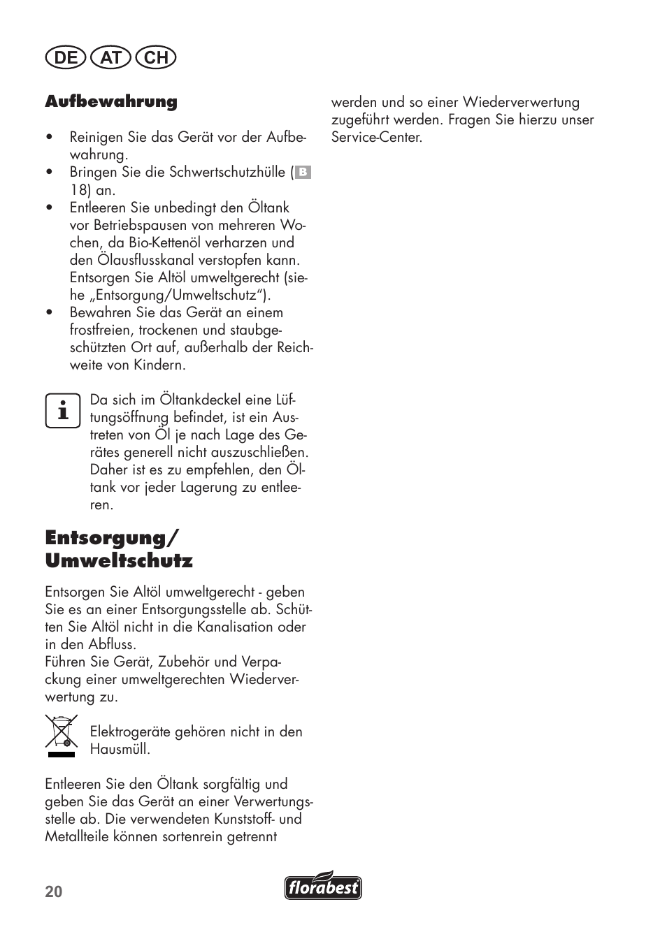 Entsorgung/ umweltschutz, De at ch | Florabest FHE 710 A1 User Manual | Page 20 / 96
